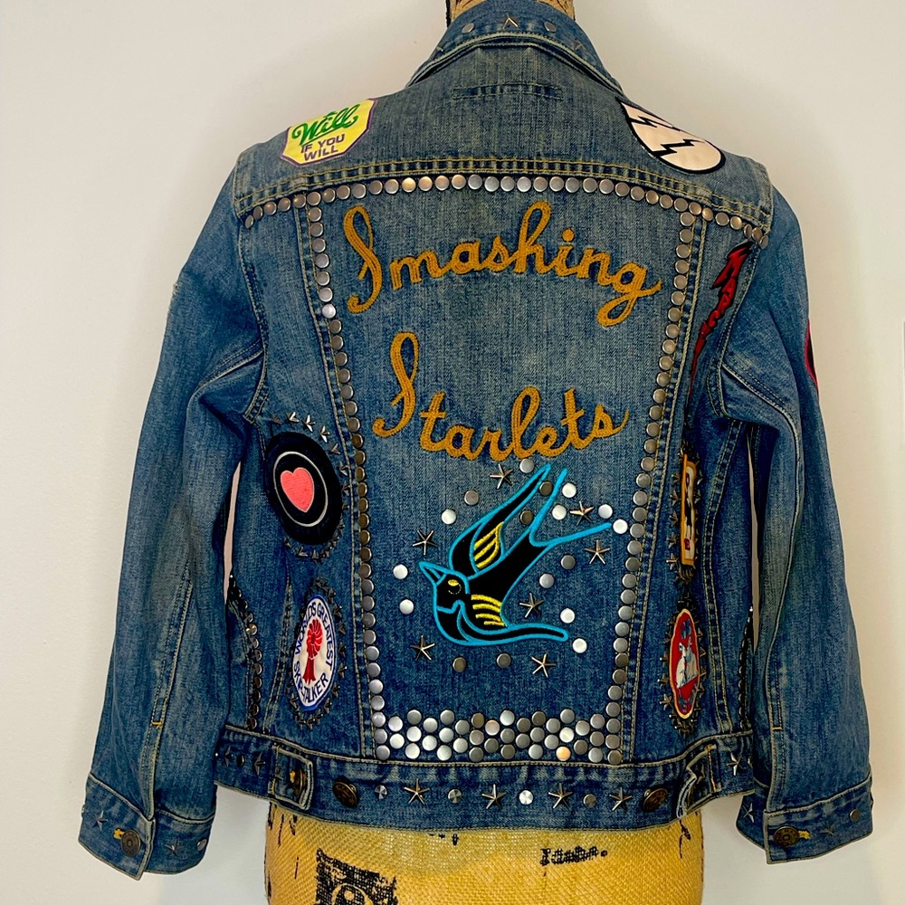 MARC JACOBS Size S Indigo Denim Studded Biker Smashing Starlets Jacket